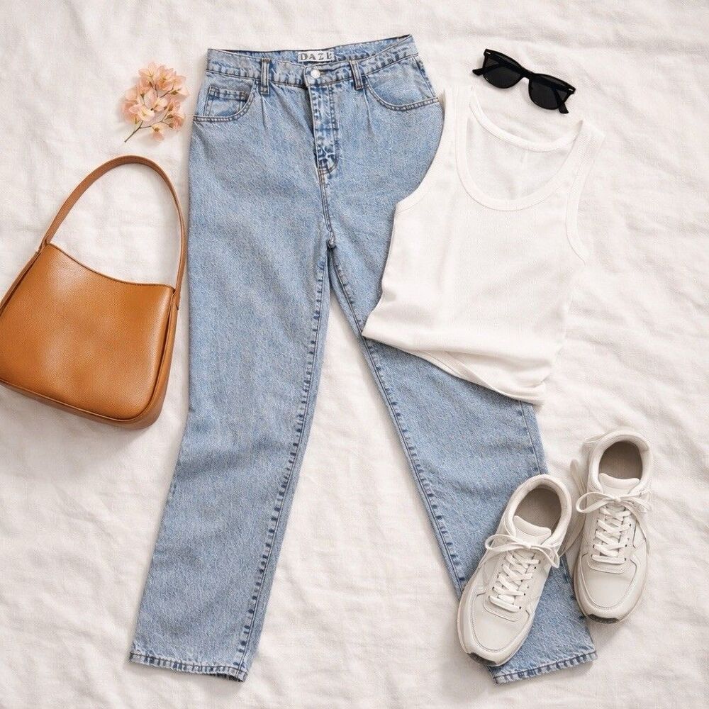 Daze Straight Leg Jeans High Rise Light Wash Vintage 90s Denim Mom 27